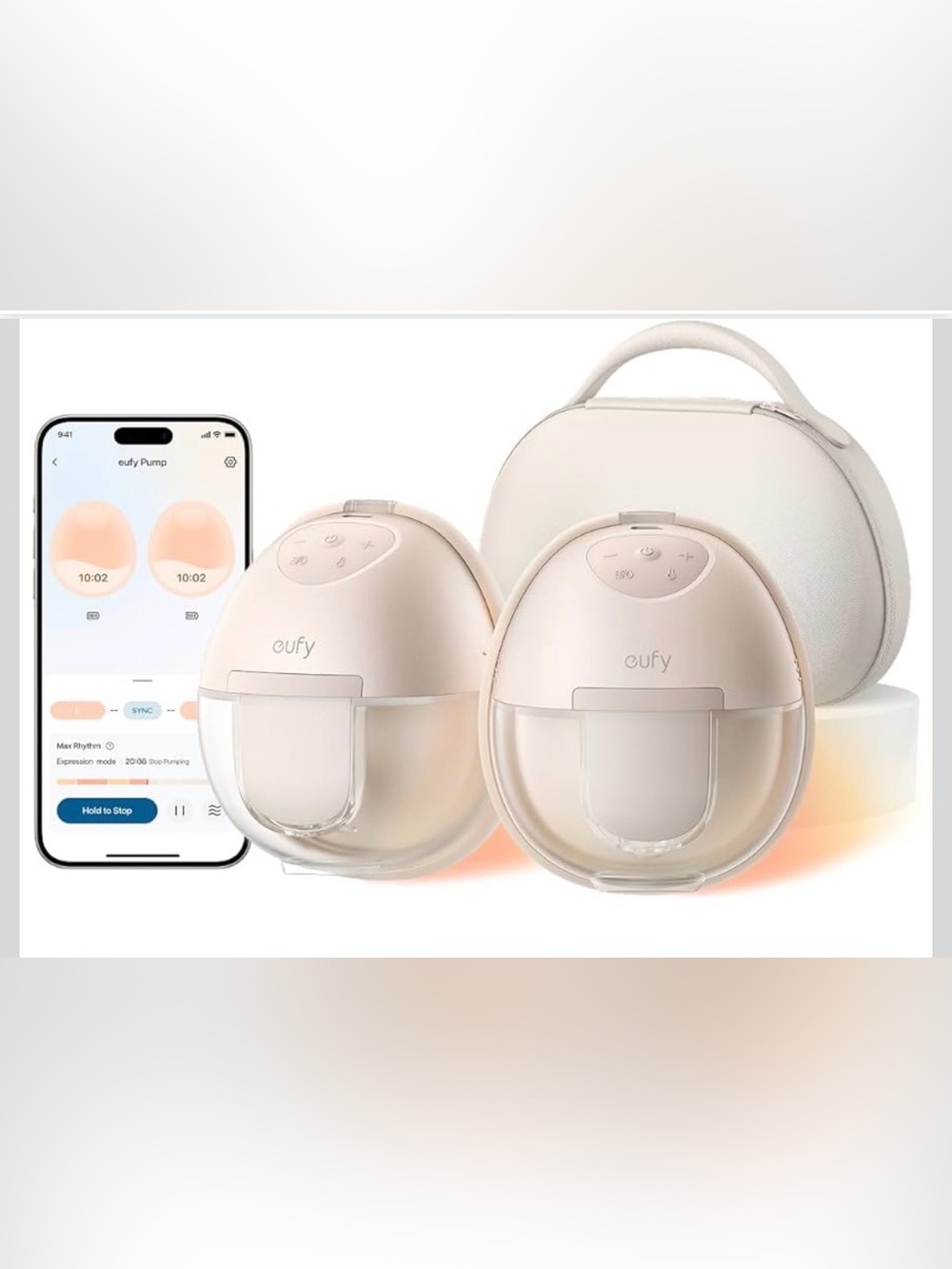 eufy S1 Pro Wearable Breast Pump with portable charging case & bags - Soft White